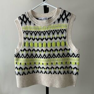 DKNY Jeans Neon Fair Isle Knit Sweater Vest, Size Large.